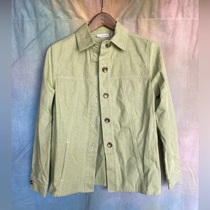 SUSAN GRAVER Mint Green Denim Shirt Jacket w/ Contrast Stitching, Silver Buttons